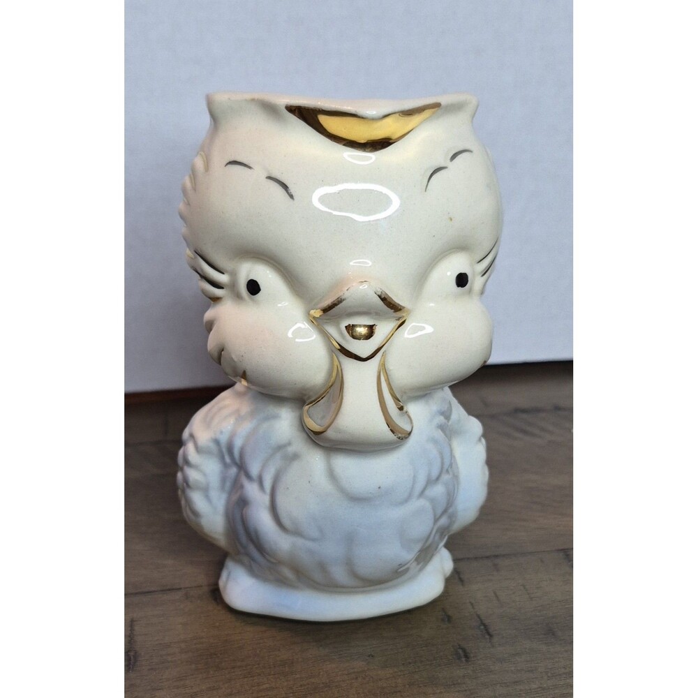 Vintage Shawnee Pottery White Gold Bird Chick Pitcher Creamer